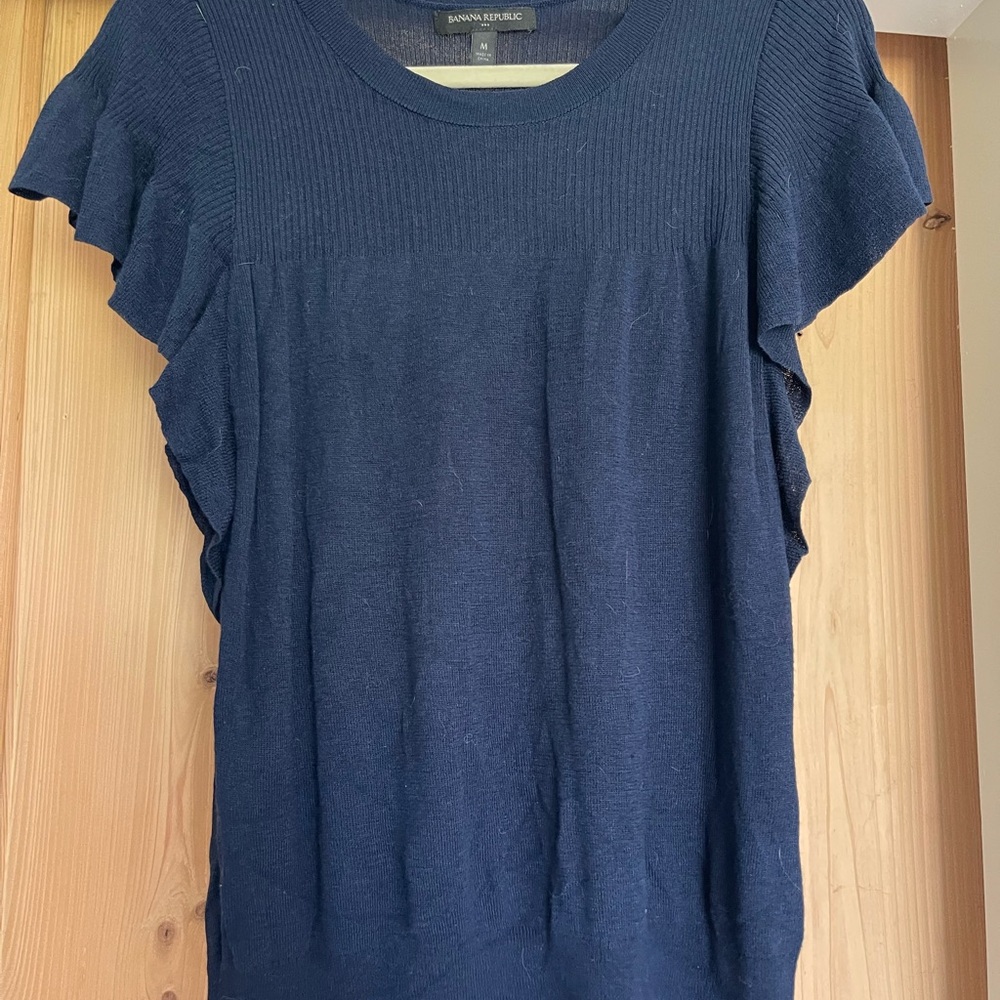 Banana Republic Navy Blue Flutter Sleeve Blouse